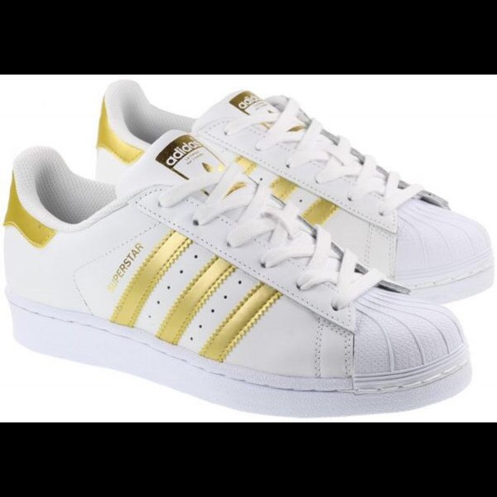 White + Gold Adidas Originals Shell Toe Sneakers